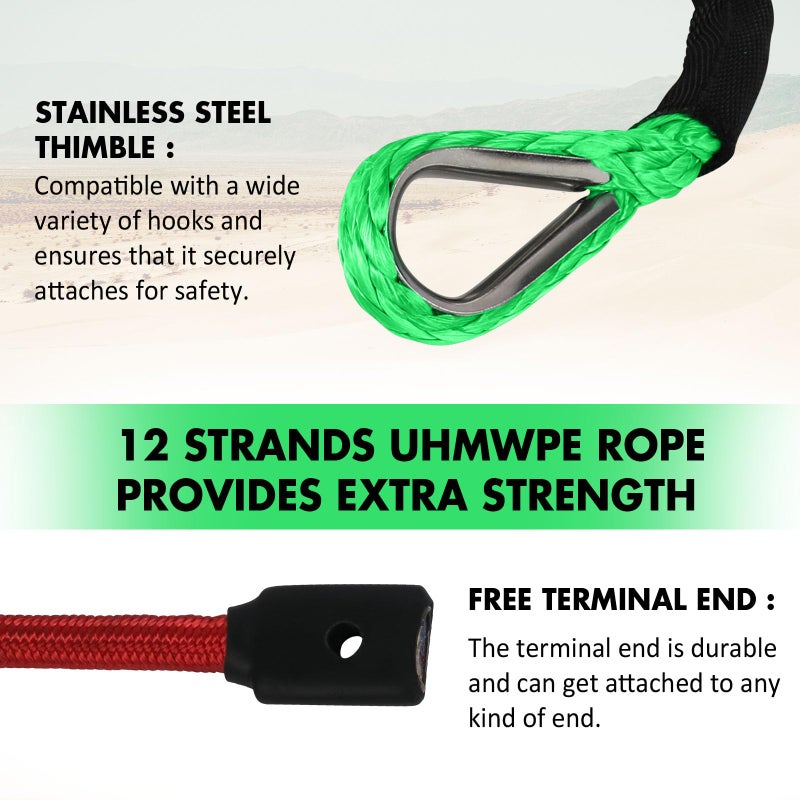 STEGODON Synthetic Winch Rope, 3/8" x100ft 23809LBS Dyneema Winch Rope 3/8 Heavy Duty Winch Cable with Protective Sleeve Forged Winch Hook for 4WD Off Road Vehicle Truck SUV (Green) - Image 5